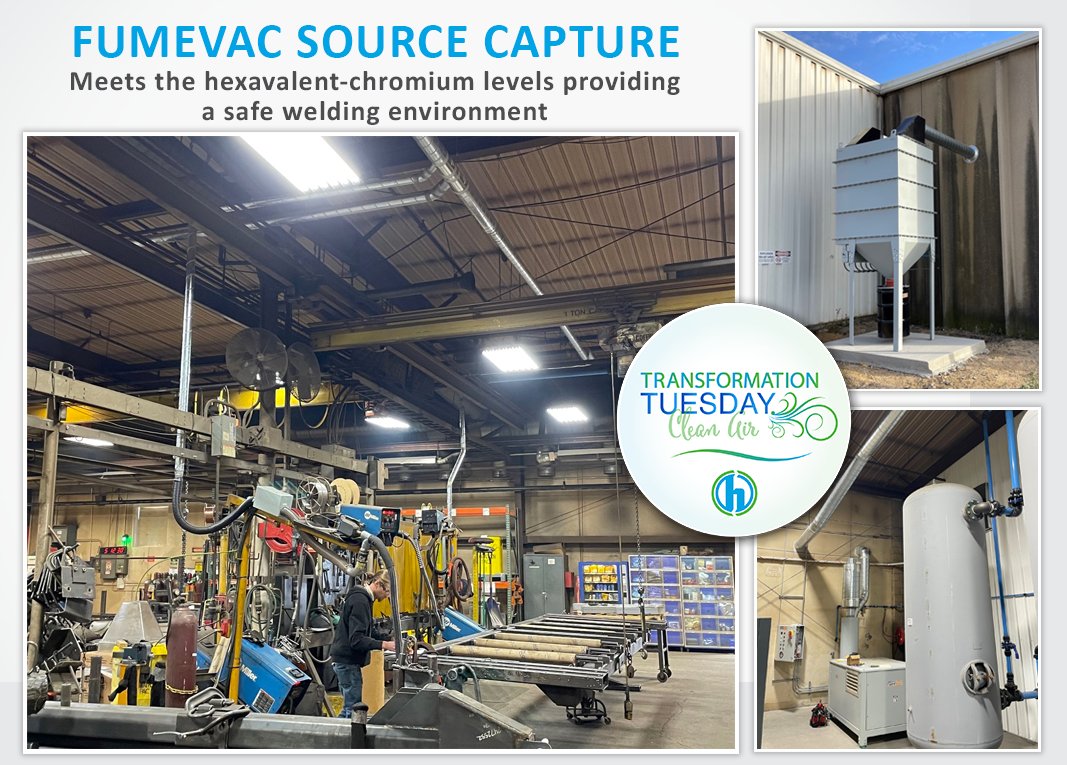 HASTINGSAir's tweet image. A Minnesota manufacturer needed a fume collection solution for their stainless-steel welding applications. Solution: A central FumeVac source capture system ducted to 21 welders. The system allows the vacuum producer &amp;amp; dust collector to be installed away from high traffic areas.