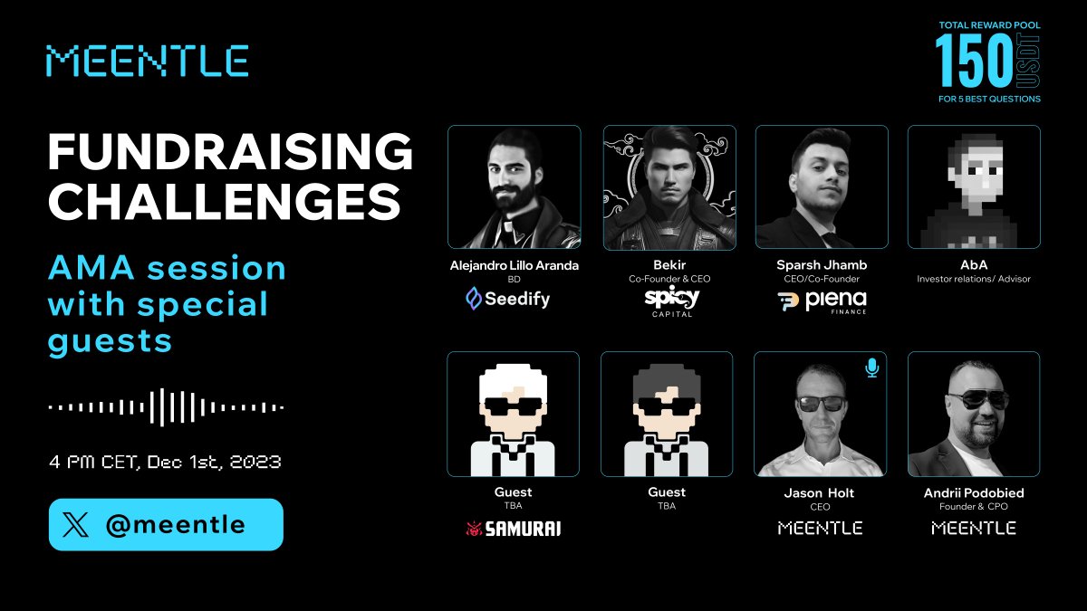 meentle's tweet image. Join our AMA Talk on Fundraising Challenges🔥
01.12 at 4PM CET

Prize Pool for 5 best question: 150 USDT

Speakers: @podobied @sparsh_plena @Bit0Bit @SpicyCapitalVC @Alad1n0 @SamuraiStarter 

Set Reminder: 

To win the prize, drop your question under this…
