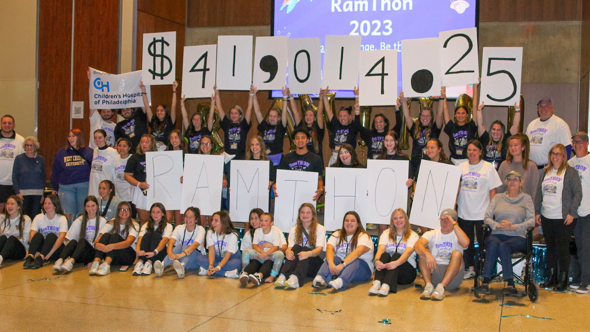 WCUofPA's tweet photo. A look back at RamTHON, a student-run event which raised $41,014.25 to help children who are sick and receiving treatment @ChildrensPhila  🐏💜
#GivingTuesday #GiveBack #Ramserve #RamsUP #ChargeON
Learn more about RamThon: https://t.co/5qiLYE8Jmv https://t.co/HzJr0pyjYg