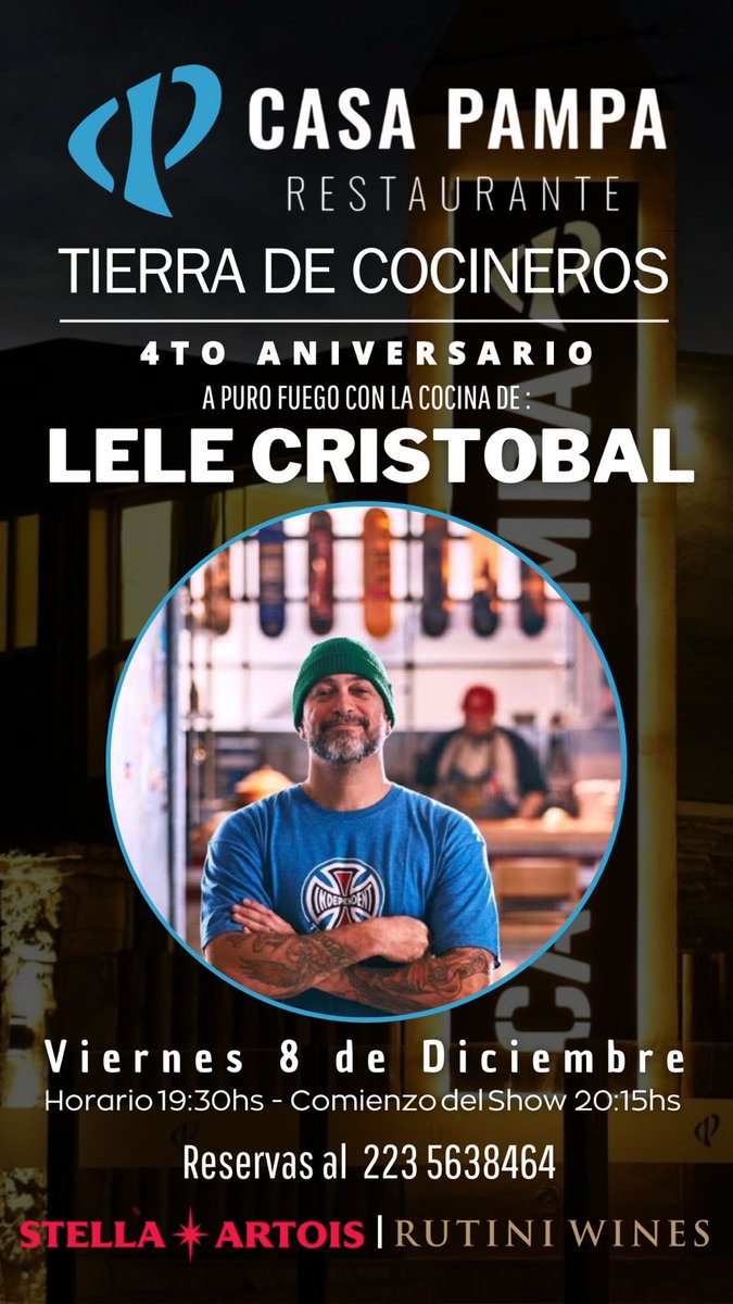 Se viene la celebración más esperada: 
el “4to Aniversario de CASA PAMPA” el viernes 8 de diciembre, con la cocina de LELE CRISTOBAL y un show musical internacional !

Una noche ÚNICA en los Jardines de CASA PAMPA 🔥🍷

reserva / informes: 
📞 223 56 38 464

CUPOS LIMITADOS 🔥 🌓