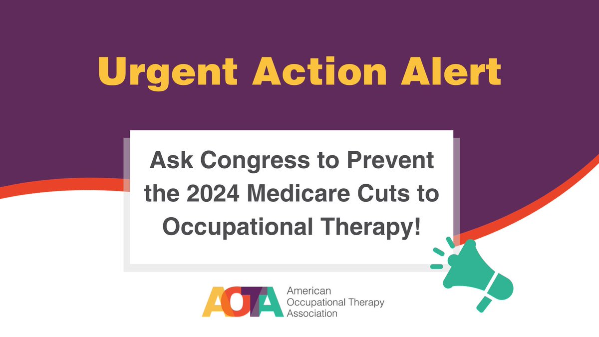 AOTAInc's tweet photo. Urgent Action Needed! Contact Congress and ask them to prevent Medicare cuts to occupational therapy. Use AOTA’s Legislative Action Center to contact your legislators today: https://t.co/4cJJDQHKah https://t.co/nmcdnGjQCi