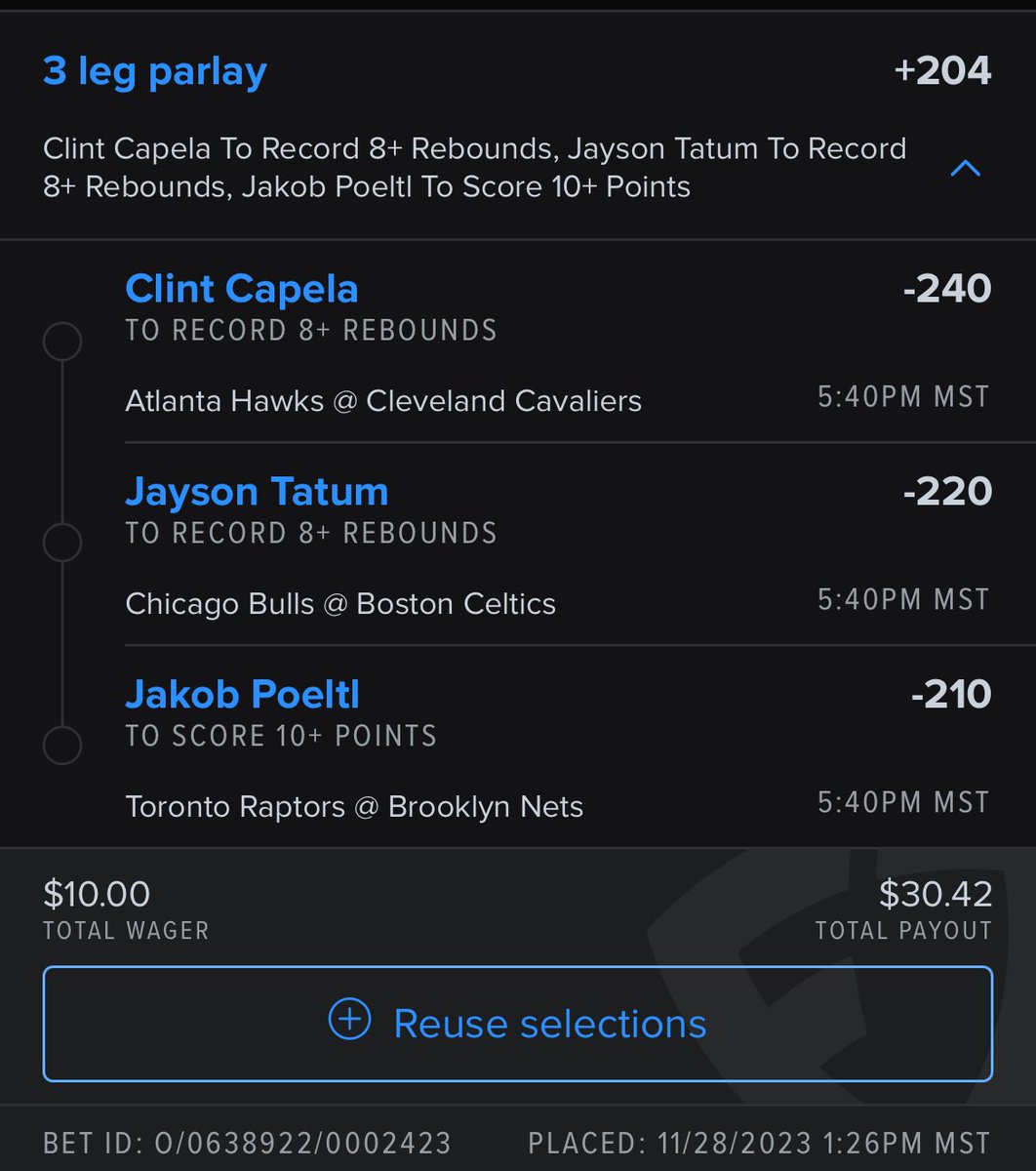 SKGbets8's tweet photo. Taking another run at the +200 🪜 challenge. Day 1 $10 @SportsKillDill #SportsKill #NBA #NBAprops #GamblingX #GamblingTwitter https://t.co/b0Vlzq6F3o