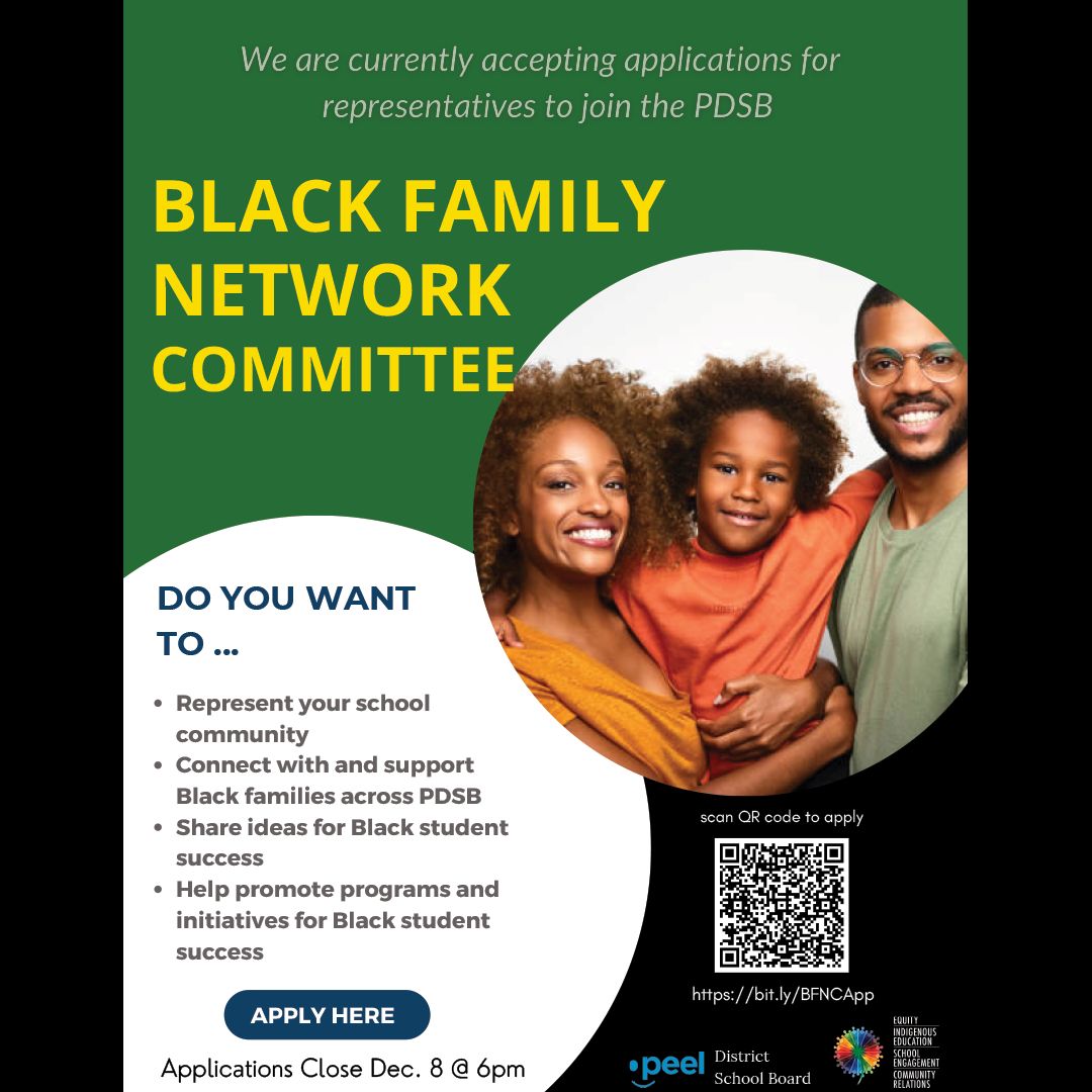 We are currently accepting applications for the Black Family Network Committee. If you would like to submit an application to be a representative for your school community, please apply by December 8th at 6pm. 

Apply here: bit.ly/BFNCApp