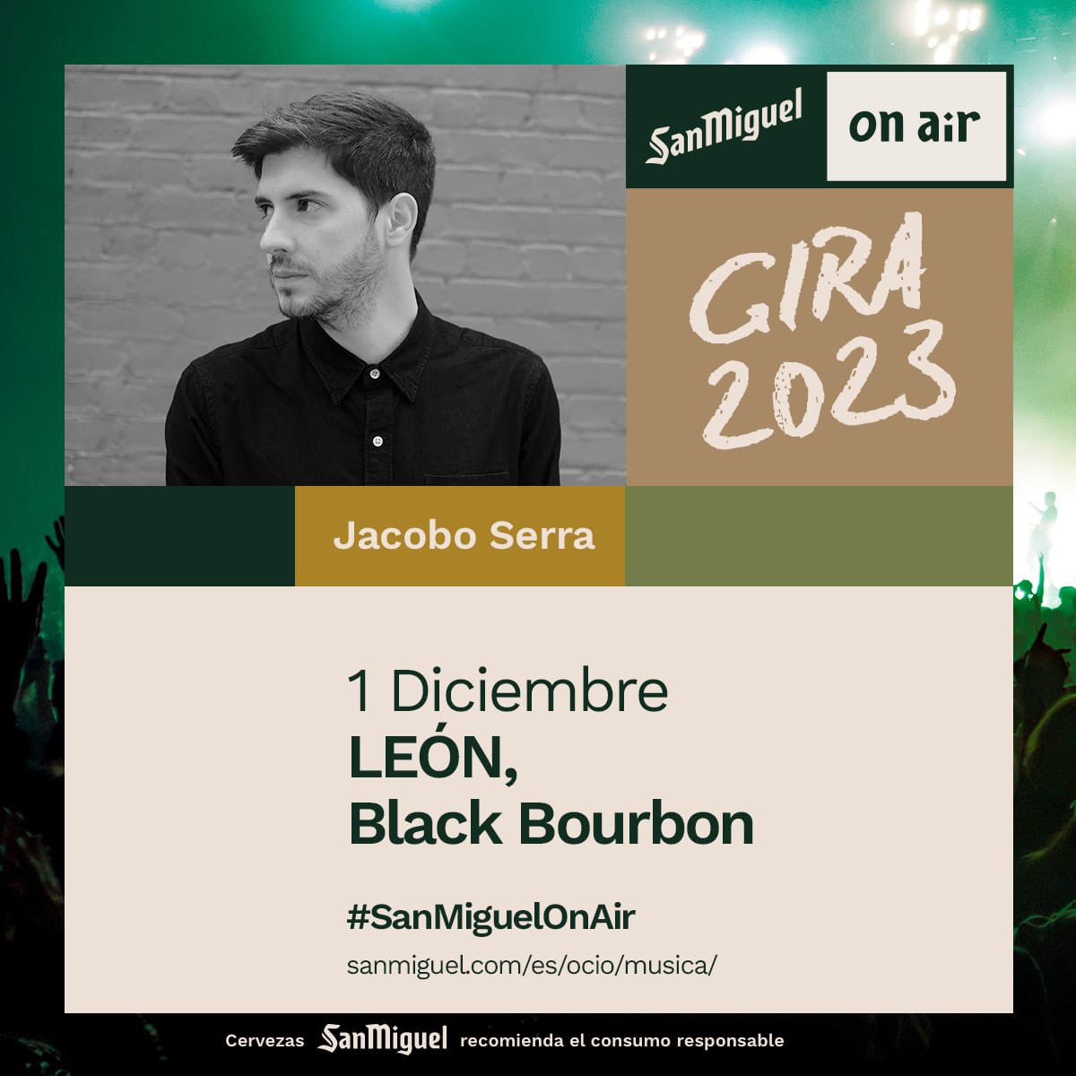 #Leon 
Viernes 1 diciembre 
Sala Black Bourbon
21:30 horas 
<a href="/SanMiguel/">Cervezas San Miguel</a> 
#SanMiguelOnAir 

🎟️ wegow.com/es/conciertos/…