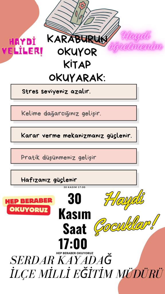 karaburungovtr's tweet photo. Haydi Karaburun, 30 Kasım Perşembe günü saat 17.00 da heb beraber kitap okuyoruz📕📖 
#karaburunokuyor https://t.co/q1jnmyrdJ5