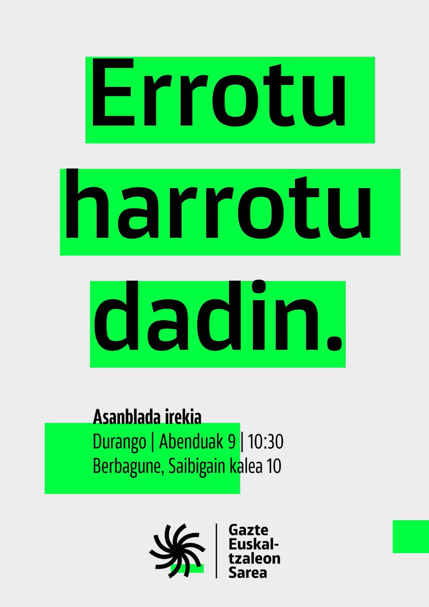 Duela bi urte Durangon elkartu ginen gazte perspektibatik eta Euskal Herri mailan euskararen borrokari heltzeko. Kimu hartatik jaio zen Gazte Euskaltzaleen Sarea.

Orain berriro elkartuko gara egindakoaz hausnartu,ondorioak atera eta aurrera begira jartzeko.
📍Abenduak 9•Durango