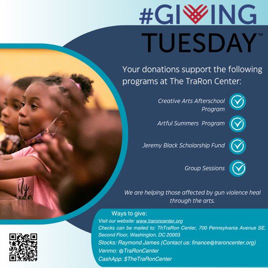 On #GivingTuesday2023 please support @TheTraRonCenter my favorite local organization working to support children and their families impacted by #gunviolence in #DC