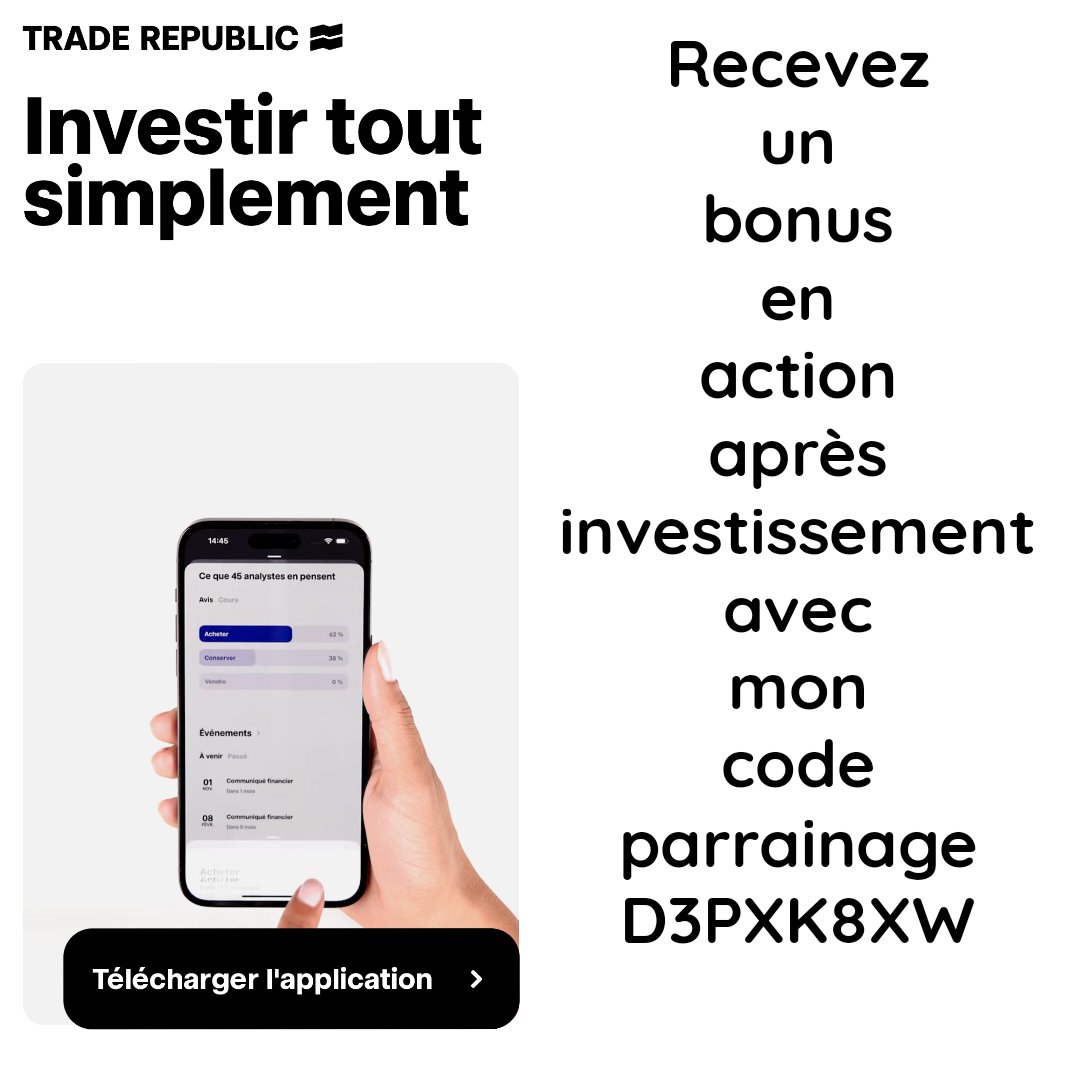 Trade republic est un broker allemand qui se distingue par des frais réduits et une simplicité d'utilisation de l'application. Transaction sans frais pour un investissement programmé (DCA). traderepublic.com #traderepublic #bourse #finance  #investissement #parrainage