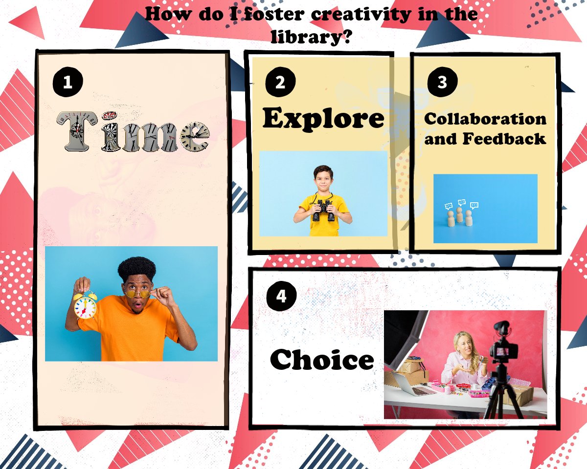 How do I foster creativity in the library?Give students the time, tools to explore, choice and provide collaboration and feedback #adobeeducreative