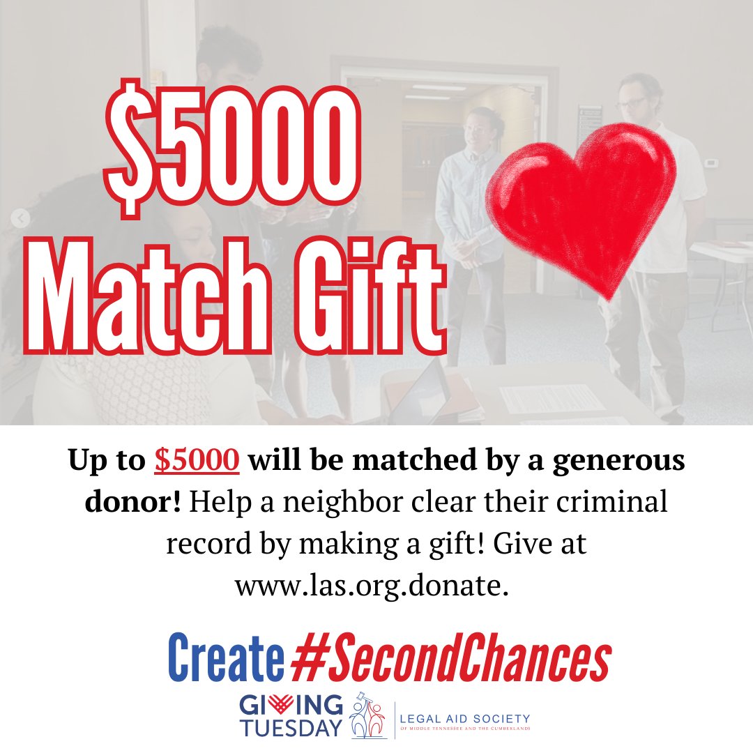 Let's keep the momentum going!  Thank you for to all the wonderful people who given today!. 

You can still help! Up to $5000 will be matched by a generous donor! 

Give at las.org.donate.

#secondchances #GivingTuesday #thankyou #accesstojustice