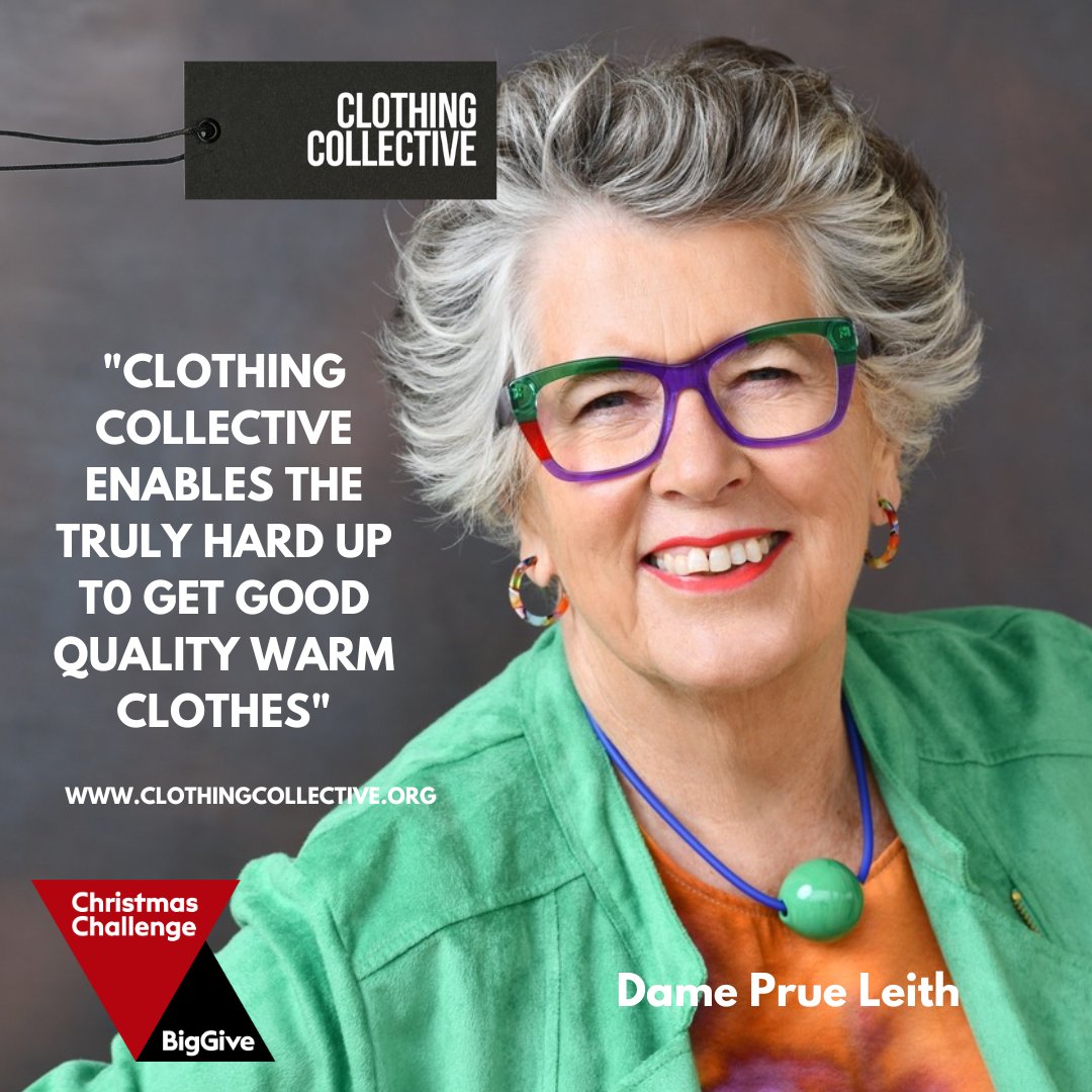 The stars are aligning today, day one of the <a href="/BigGive/">Big Give</a> #ChristmasChallenge AND one of our ambassadors <a href="/PrueLeith/">Prue Leith</a>, is judging this year's final of the #greatbritishbakeoff!
donate.biggive.org/campaign/a0569… Anything you give before next Tuesday  will be DOUBLED!
#ClothingCollective
#gbbo
