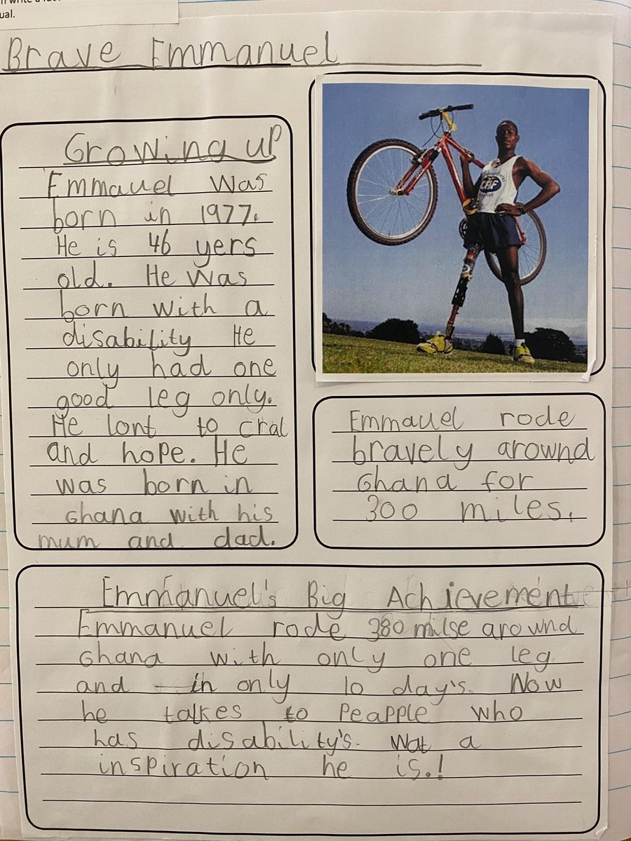 Year 2 loved reading ‘Emmanuel’s Dream’ and learning about Emmanuel Ofosu Yeboah 🚲 #disabilityisnotinability