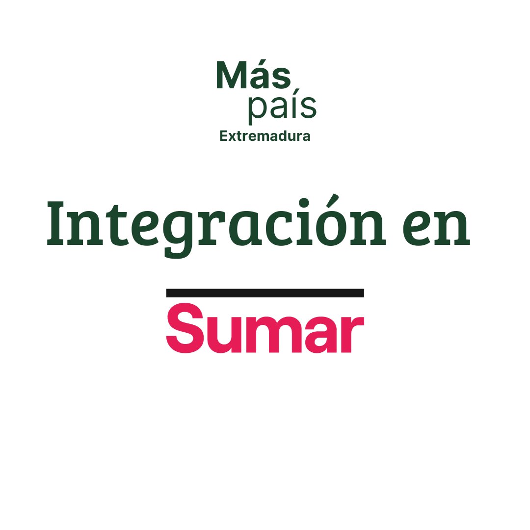 mp_extremadura's tweet photo. 𝐌𝐀́𝐒 𝐏𝐀𝐈́𝐒 𝐄𝐗𝐓𝐑𝐄𝐌𝐀𝐃𝐔𝐑𝐀 𝐒𝐄 𝐈𝐍𝐓𝐄𝐆𝐑𝐀 𝐄𝐍 𝐄𝐋 𝐏𝐑𝐎𝐘𝐄𝐂𝐓𝐎 𝐒𝐔𝐌𝐀𝐑

Más País Extremadura anuncia oficialmente su integración en el proyecto político @sumar, liderado por Yolanda Díaz. 

Leelo completo en: https://t.co/pqOIfbhjaX https://t.co/O2Pxh4WaIQ
