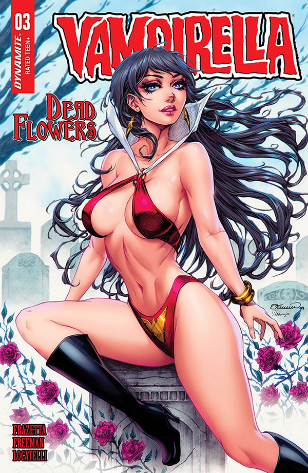 DynamiteComics's tweet photo. In stores this week, Vampirella: Dead Flowers #3 with covers by Lucio Parrillo, Collette Turner, Ergun Gunduz, Sara Frazetta &amp; Bob Freeman, and cosplayer Rachel Hollon.

#vampirella #sarafrazetta #bobfreeman #albertolocatelli

https://t.co/c7vJJDRB9x https://t.co/93nNU5FbKs