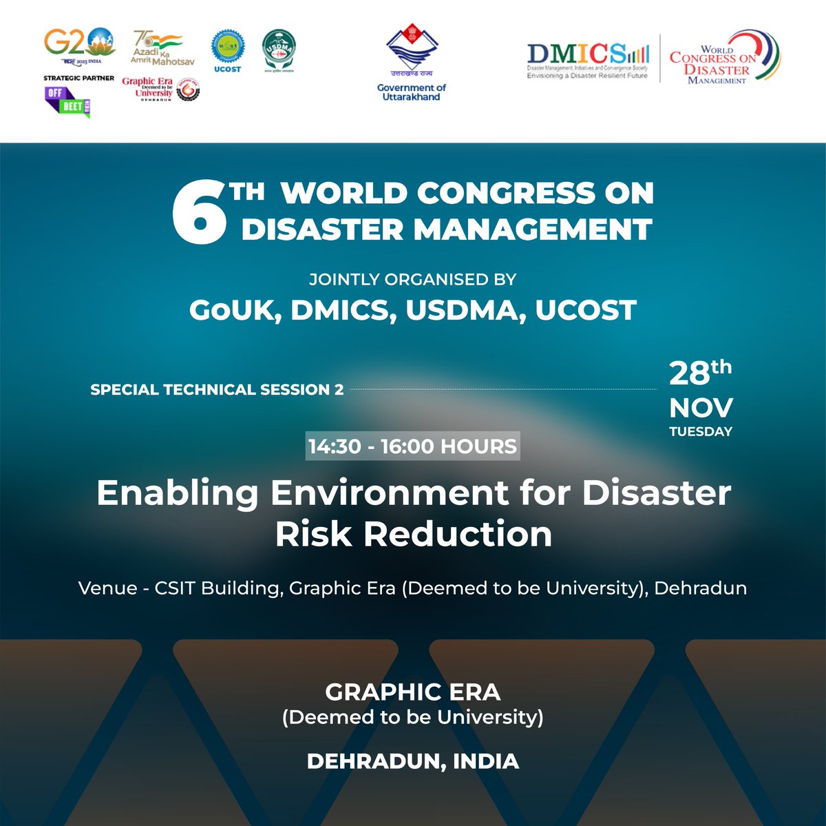 6WCDM2023's tweet image. A journey through knowledge: Explore Special Technical Sessions covering vital topics in Disaster Risk Reduction.  #ReshapingDisasterResponse #BuildingResilientFuture #ClimateAction #DisasterPreparedness #graphiceradeemedtobeuniversity #graphicerahilluniversity