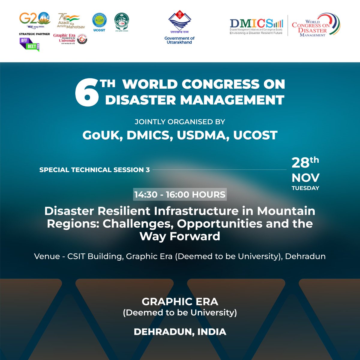 6WCDM2023's tweet image. A journey through knowledge: Explore Special Technical Sessions covering vital topics in Disaster Risk Reduction.  #ReshapingDisasterResponse #BuildingResilientFuture #ClimateAction #DisasterPreparedness #graphiceradeemedtobeuniversity #graphicerahilluniversity