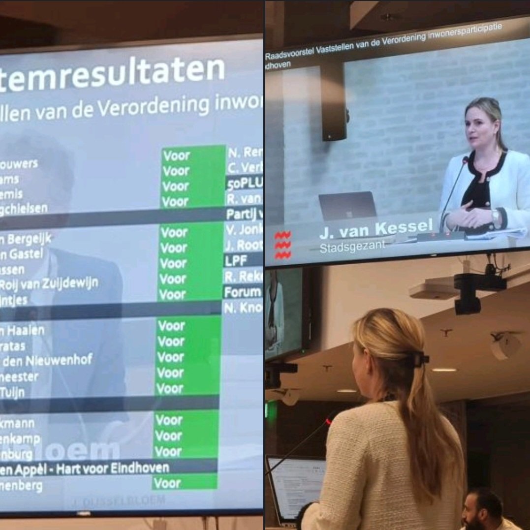 Net #unaniem aangenomen nieuwe verordening #inwonersparticipatie ! Door <a href="/Gemeenteraad040/">gemeenteraad040</a> in <a href="/gem_Eindhoven/">gemeente Eindhoven</a> zodat we participatie goed regelen met heldere spelregels, zorgvuldig ongaan met inwoners #stadsgezant #trots #voordeinwoners #samenmorgenmooiermaken