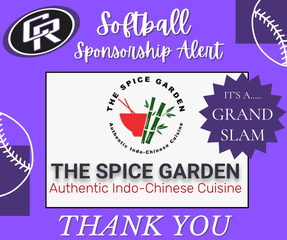 A huge THANK YOU to our softball sponsor The Spice Garden. It’s a GRAND SLAM! 🖤🥎💜

If you would like to sponsor the Cedar Ridge softball players, please reach out!