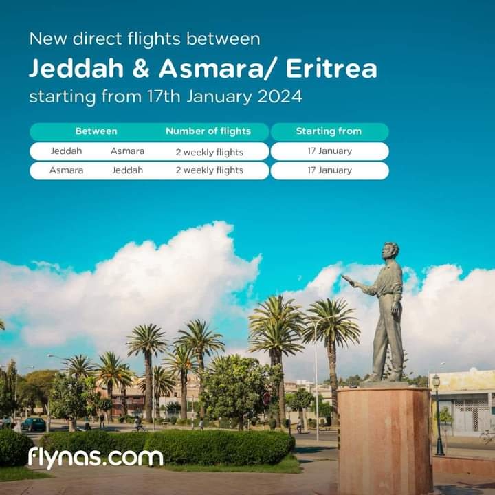 moha23120281's tweet photo. Airline #fly_nas will start flights from Jeddah to Asmara 2 times a week.
🇪🇷🇸🇦 https://t.co/wGvhoVhWW4