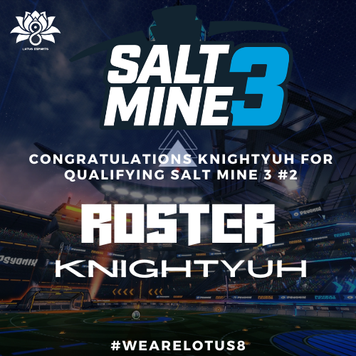 Lotus8Esports's tweet photo. We are live at 4 pm est. Good luck to @KnightYuh_rl &amp; @rl_lev  and Coach @rocket_gomi in #saltmine3 Day #2 - Invitational. 

https://t.co/py6dtAdoGI

https://t.co/ifpKqCrPRT

Lets go Lotus 8 RLCS! Good Luck today as the top 30 players of NA.

#rocketleague https://t.co/5uwGPC78AF