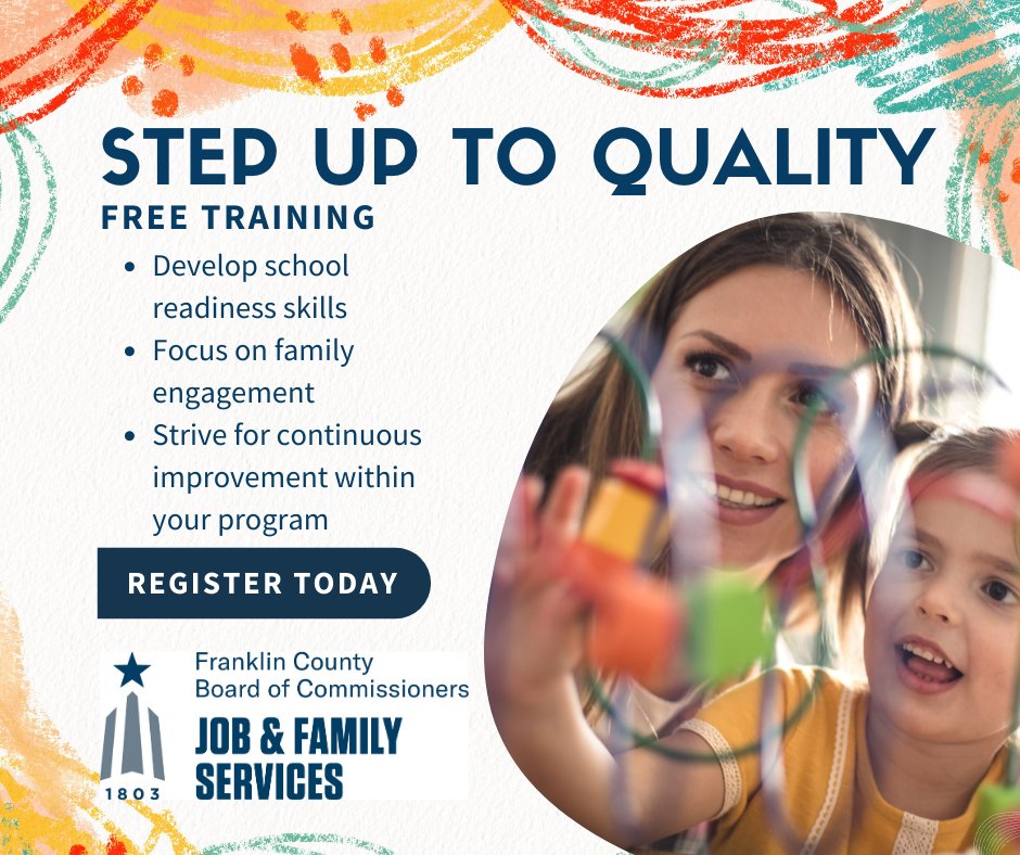 Make sure you don’t miss out on FREE Step Up To Quality (SUTQ) training for early childhood providers and professionals from Franklin County Department of Job and Family Services (FCDJFS). Register here: docs.google.com/.../1-p1q2rQvL…… #SUTQ #Everyresidenteveryday
