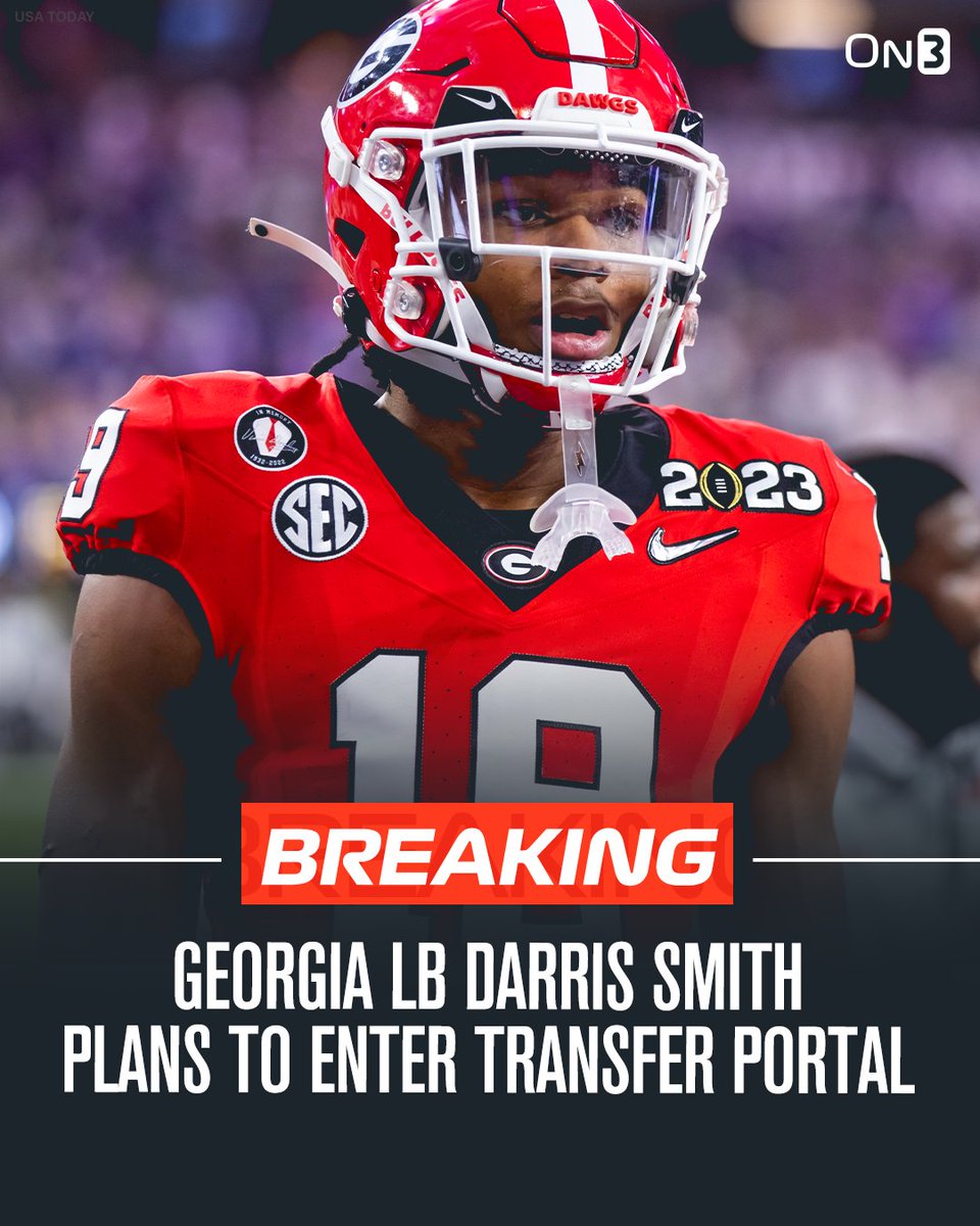 BREAKING: Georgia LB Darris Smith plans to enter the NCAA Transfer Portal. 

He was a Top-100 recruit in the 2022 On300👀

on3.com/college/georgi…