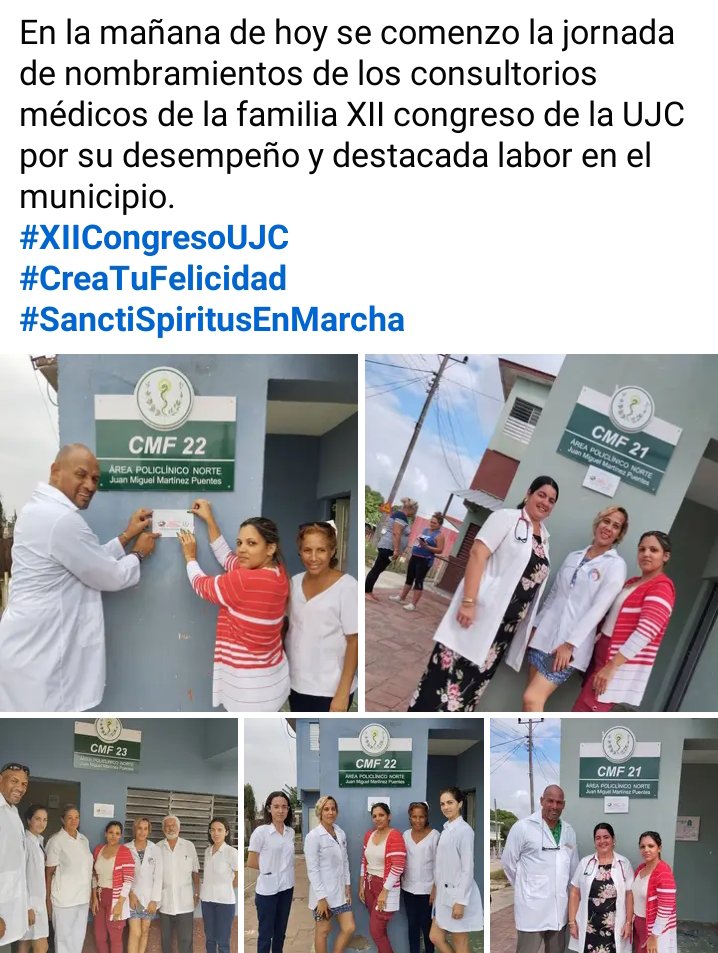 DrArleySilva's tweet photo. #SanctiSpiritusEnMarcha #continúa #acreditando Consultorios Médicos de la Familia #XIICongresoUJC🇨🇺
@AylinAlvarezG @japortalmiranda @UJCdeCuba @DiazCanelB @MINSAPCuba @yaliel_cobo @DrReinol @llanes_yandy 🇨🇺 https://t.co/PeMAEyNBJ3