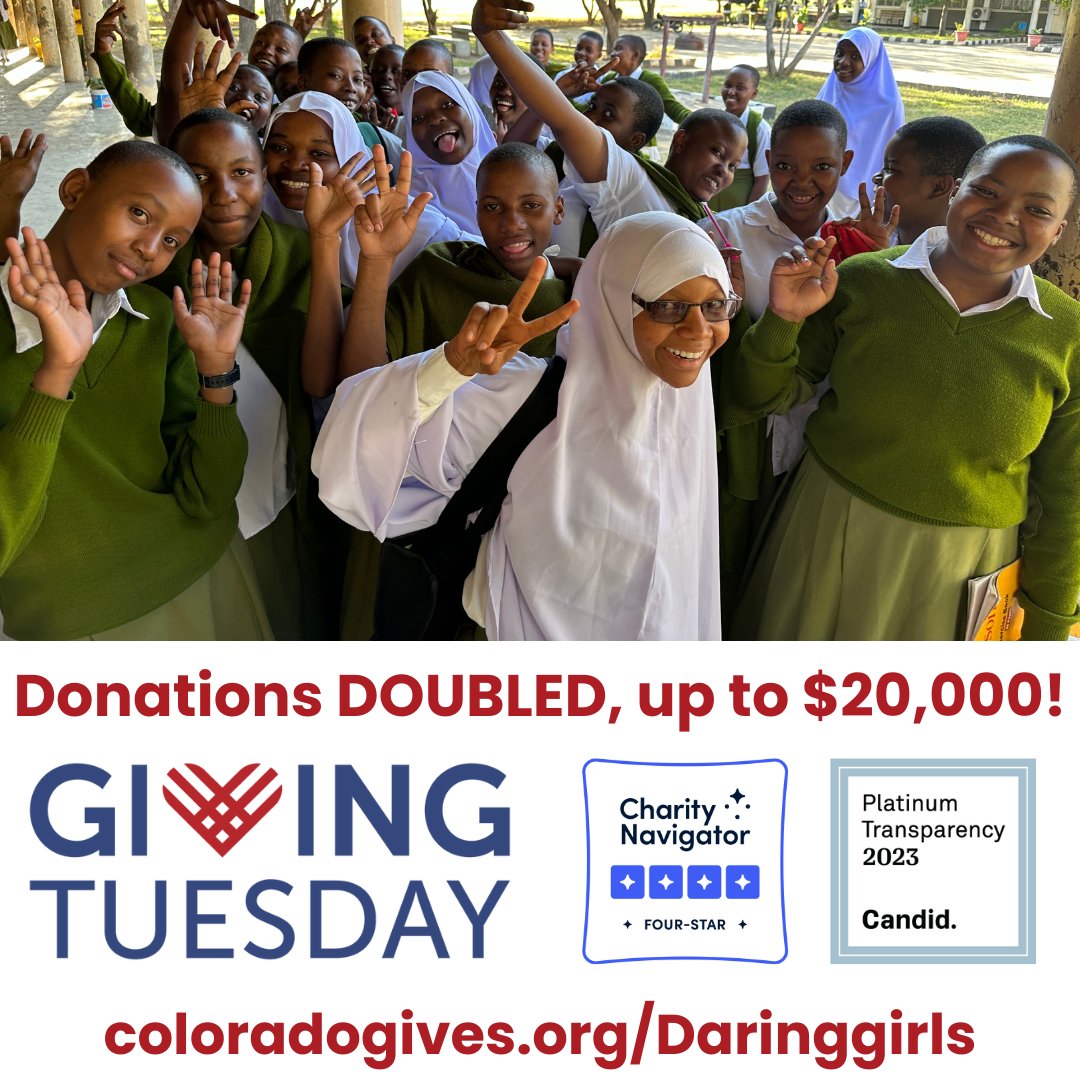 It's #GivingTuesday and #CryptoGivingTuesday and we need your help!

Your gift *today* could help us secure a $20k match and support up to 400 girls in Tanzania and Kenya in 2024...if we secure the match!

Donate: coloradogives.org/DaringGirls
#Crypto or #stock: thegivingblock.com/donate/daring-…