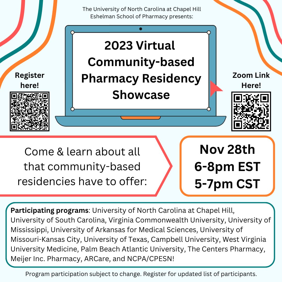 Want to learn more about our PGY-1 Community-based program? Join us tonight for a virtual showcase highlighting Community-based Residency programs. See you there! #Communitypharmacy #PGY1 💊✨