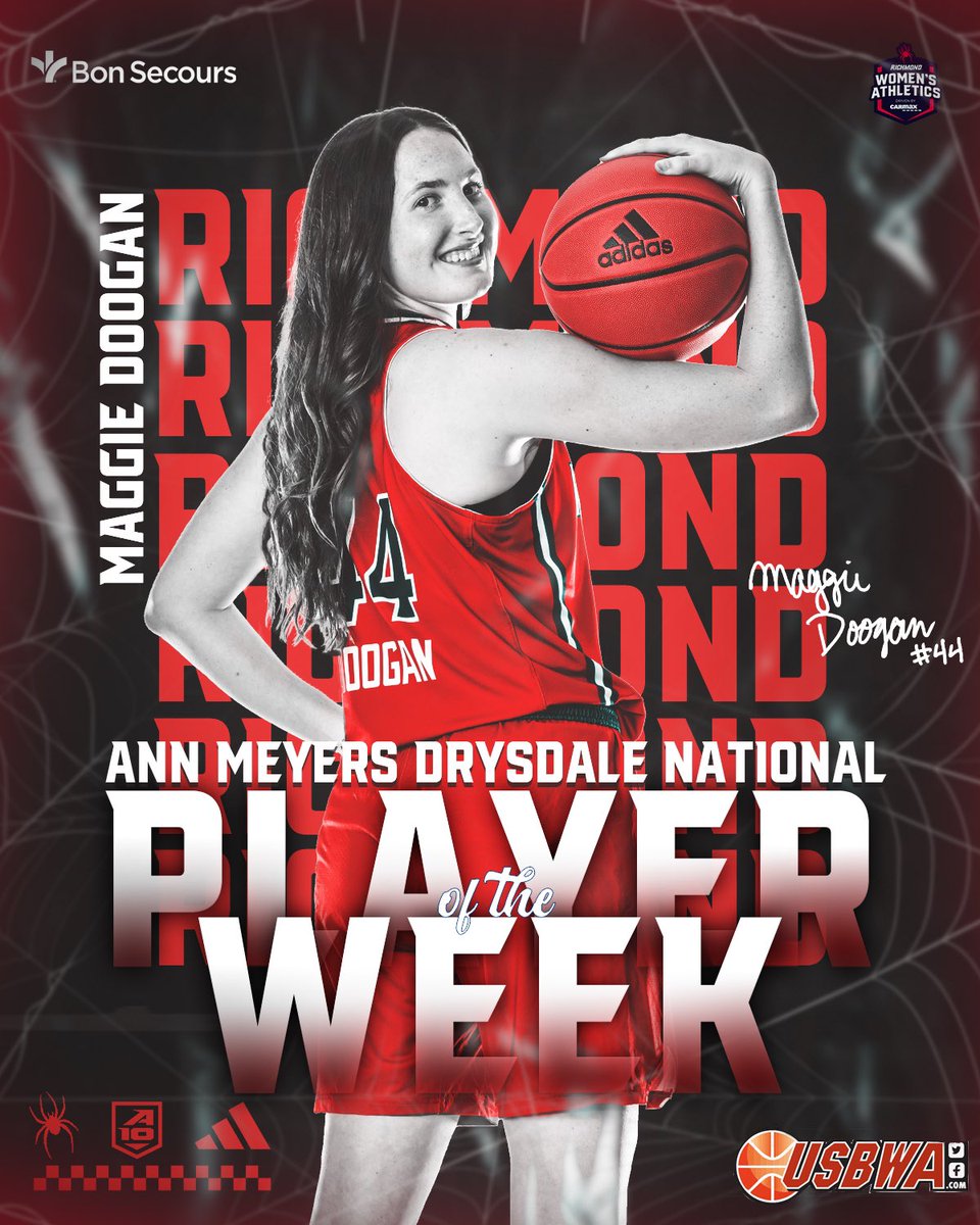 Richmond Womenโs Basketball (@spiderwbball) on Twitter photo ๐๐ก๐ ๐ข๐ฌ ๐๐๐ซ. ๐๐๐ท๏ธ
<a href="/SpiderAthletics/">Richmond Athletics</a> | #OneRichmond
Doogan notched a ๐ญ๐ก๐ข๐ซ๐ accolade this week as she was named an Ann Meyers Drysdale National Player of the Week! ๐๐ก๐ ๐ข๐ฌ ๐๐๐ซ. ๐๐๐ท๏ธ
<a href="/SpiderAthletics/">Richmond Athletics</a> | #OneRichmond
Doogan notched a ๐ญ๐ก๐ข๐ซ๐ accolade this week as she was named an Ann Meyers Drysdale National Player of the Week!