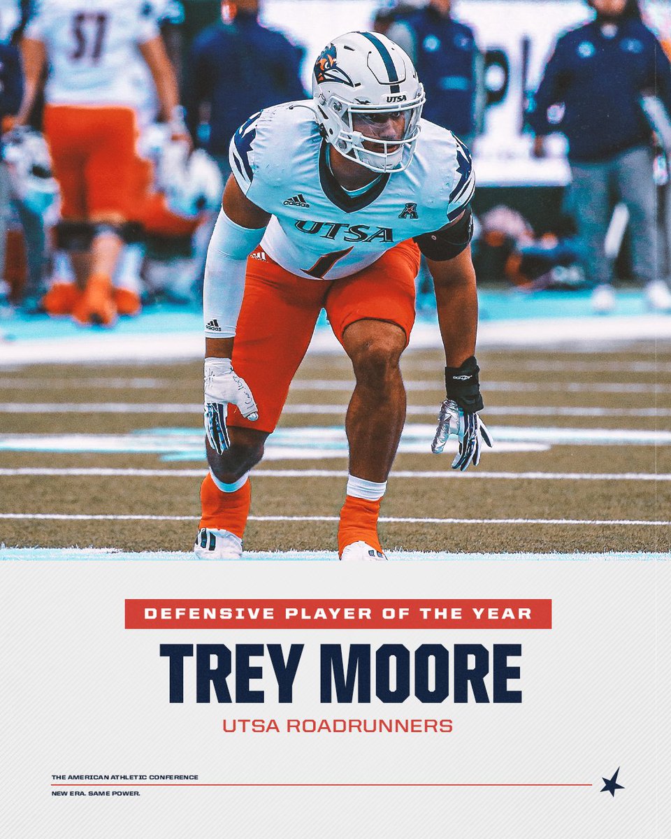American_Conf's tweet photo. 🏈𝐃𝐞𝐟𝐞𝐧𝐬𝐢𝐯𝐞 𝐏𝐥𝐚𝐲𝐞𝐫 𝐨𝐟 𝐭𝐡𝐞 𝐘𝐞𝐚𝐫🏈

Trey Moore x @UTSAFTBL 

#AmericanFB https://t.co/g9V4fRBmhY