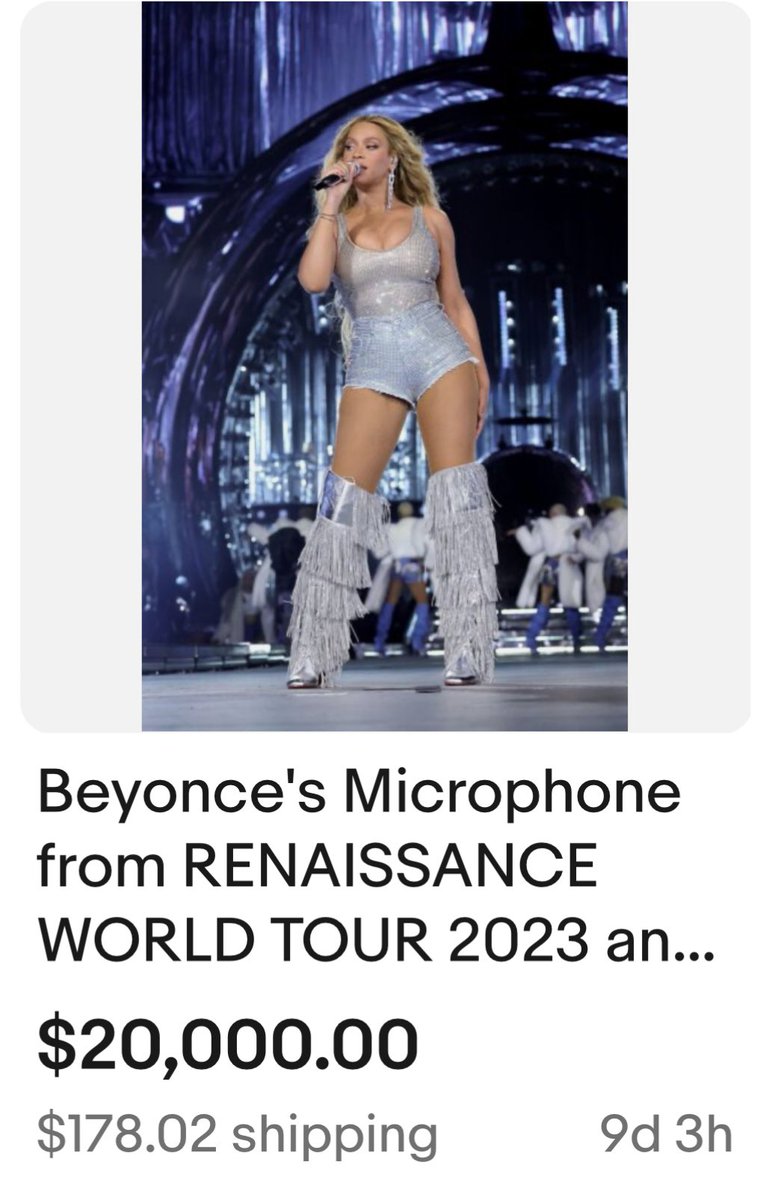 Beyoncé donated her microphone from the RENAISSANCE World Tour to Patricia Arquette’s charity auction.

Proceeds go towards GiveLove - an organization promoting Ecological Sanitization and composting. 

Starting price: $20,000 

🔗: ebay.com/e/charity/give…
