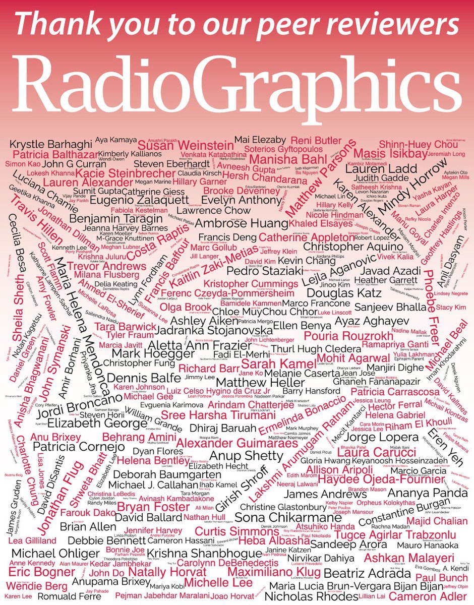 RadioGraphics (@radiographics) on Twitter photo Thank you to our RadioGraphics peer reviewers! This word cloud features our manuscript peer reviewers from October 1, 2022-September 30, 2023. Find it at #RSNA23 near the RadioGraphics editorial office in Lakeside Learning Center! <a href="/RadG_Editor/">RadioGraphics_Editor</a> Thank you to our RadioGraphics peer reviewers! This word cloud features our manuscript peer reviewers from October 1, 2022-September 30, 2023. Find it at #RSNA23 near the RadioGraphics editorial office in Lakeside Learning Center! <a href="/RadG_Editor/">RadioGraphics_Editor</a>
