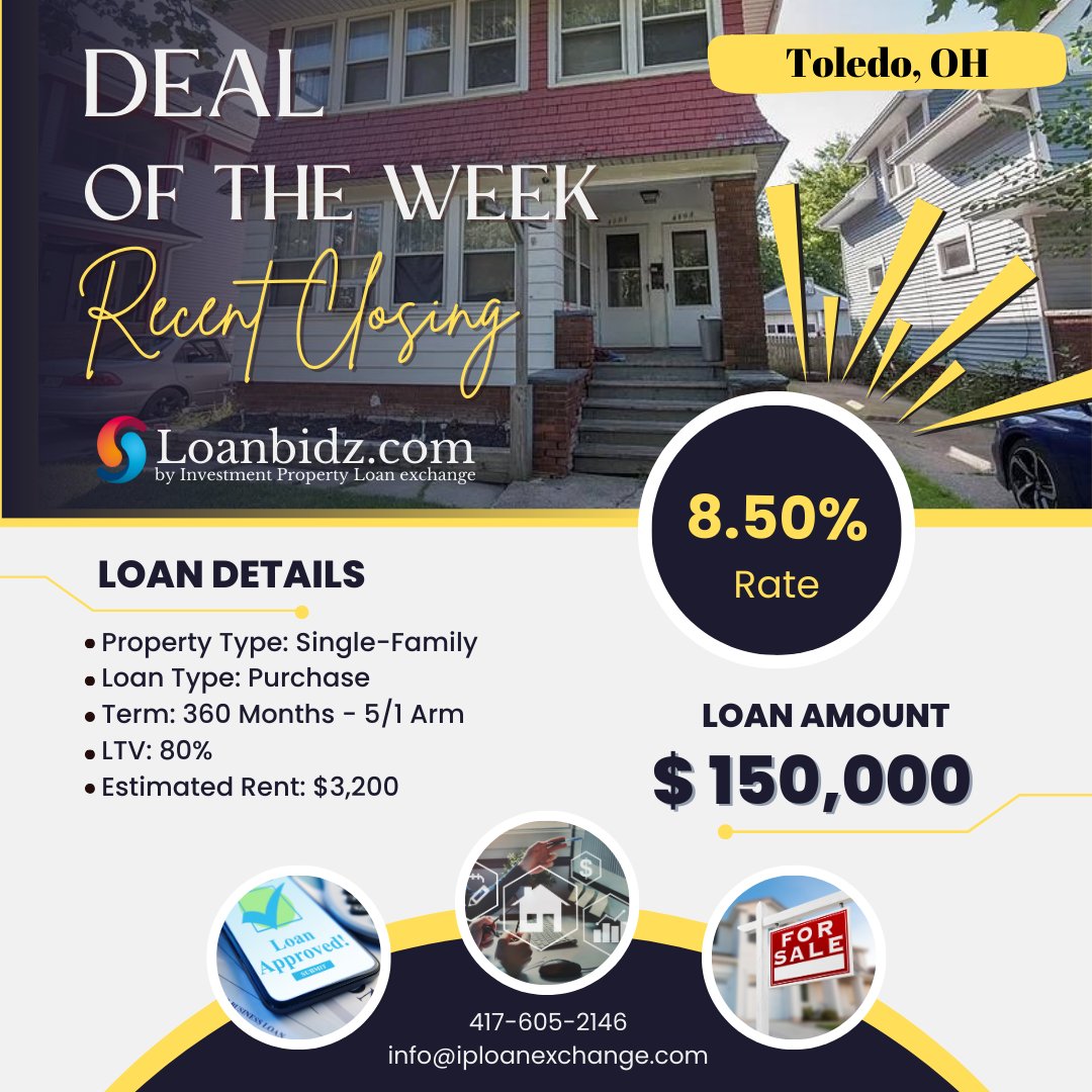 🏠✨ Recent success in Toledo, OH! Closed a $150K loan, 8.50% rate, 80% LTV. Your ideal investment journey starts here! 🚀💼 #RealEstateInvesting #ToledoOH #LoanSuccess 🌟