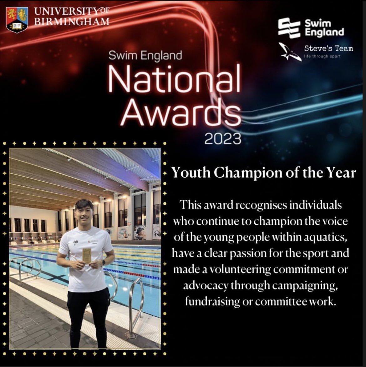 UoBSwimming's tweet photo. We are so proud to announce that our President Adrian Ting was awarded 3rd place in the Swim England Youth Champion of the Year!! 
Congratulations and we can’t wait to see what happens next!!

#brumswimlove❤️💛💙 https://t.co/S7Pd3Otrr7