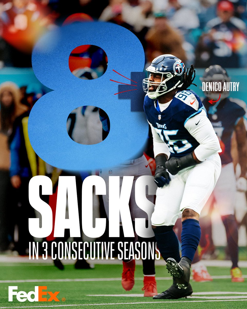 Titans's tweet photo. GRAND OLE AUTRY

The first Titans player since Jevon Kearse ('99-'01) to record 8️⃣ or more sacks in three consecutive seasons https://t.co/U1tSpusz3Z