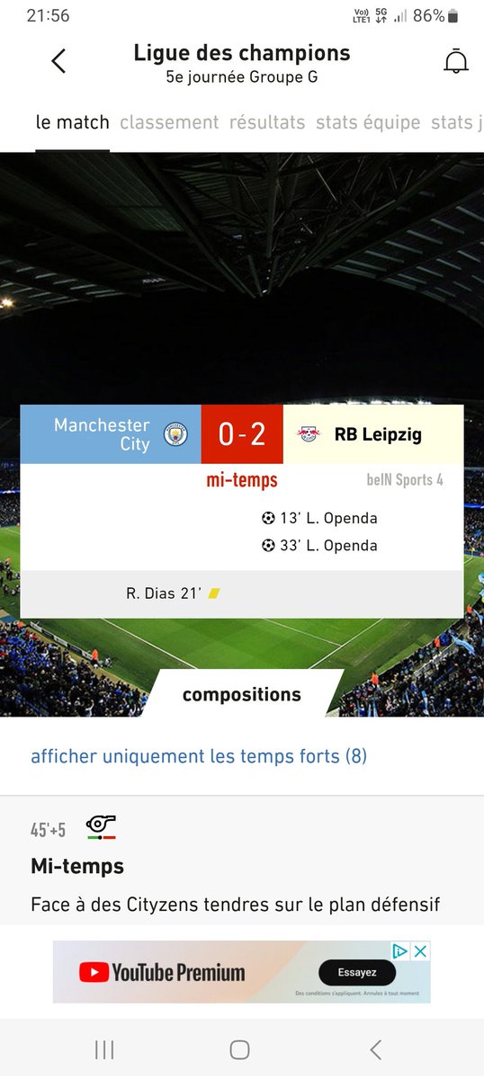 0-2 à la mi-temps ! 2 buts d'Openda les gars #RCLens #racingclubdelens #openda #ManCity #ManCityvsleipzig #LDCC23