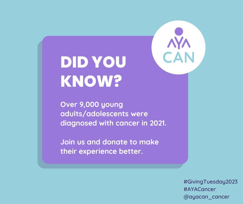 ayacan_cancer's tweet photo. Every donation counts! Your support on this Giving Tuesday will help us build a community where AYAs with cancer can find resources and connection. Let's make their journey a little brighter. Donate now and be a part of the change! #GivingTuesday #ayacsm #ayacancer https://t.co/KUnkc2tVak