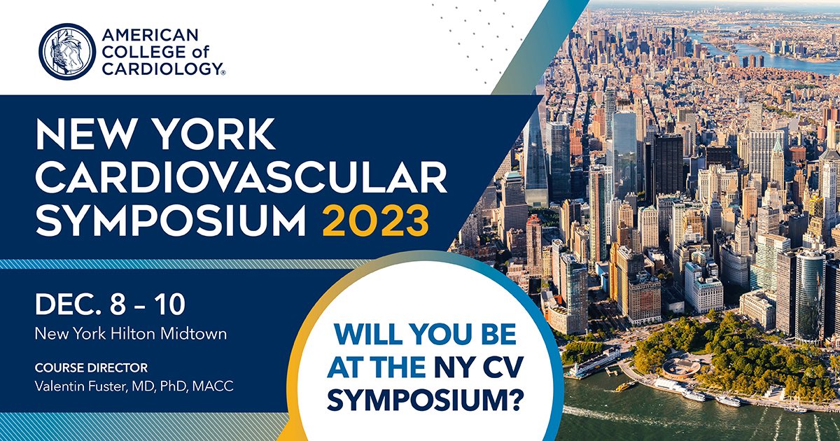 Join me, Dr. Valentine Fuster, @ACCinTouch and others in NYC next weekend for #NYCVS23. Last one in New York at Holiday time. Don’t miss it! Deep dive into the top #CVD science 2023&emergingCV trends. Spots are still available! bit.ly/3OPSXZc