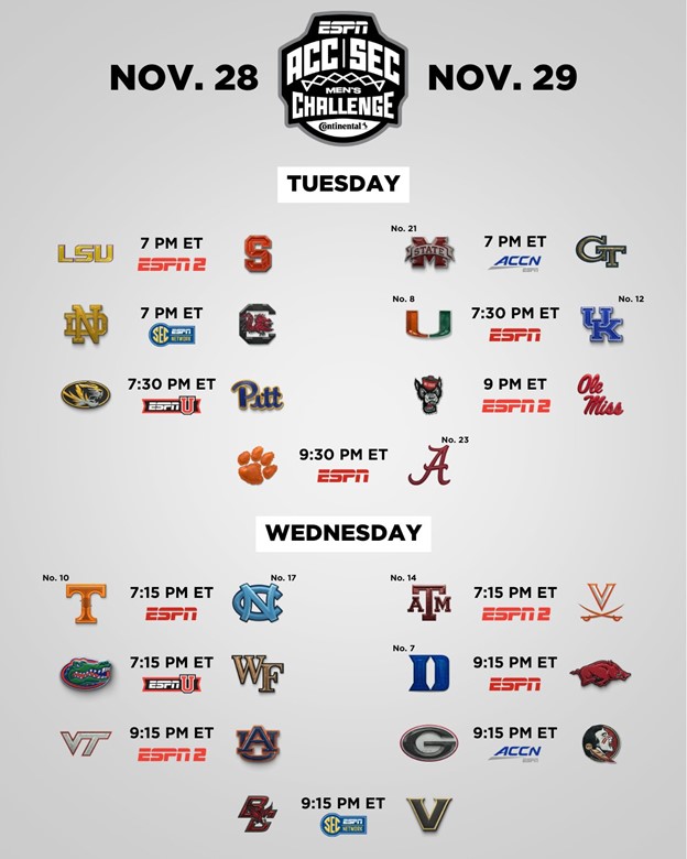 dotcitybball's tweet photo. The first-ever #ACC vs #SEC tournament tips off today. With several ranked matchups, it's sure to be one to watch. Bet on your favorite schools @BovadaOffical now!
#NCAAM

50% deposit bonus for #sportsbetting or💯% for #poker
Sign up here👇
https://t.co/0mSJHK5zLz
#GamerSaloon https://t.co/6cDzXyN06j