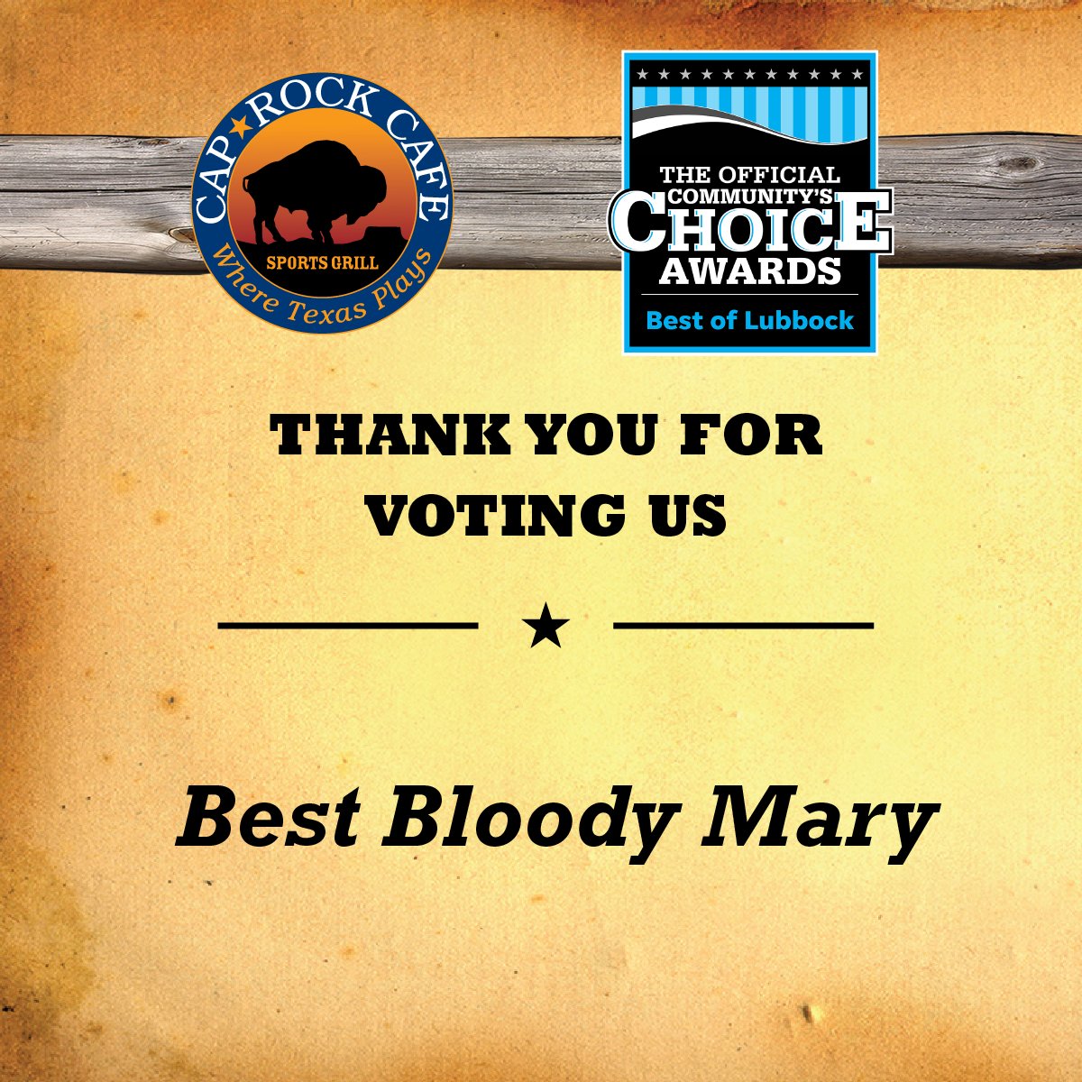CaprockCafe's tweet photo. We would like to extend a huge THANK YOU to those who voted for us in this years Community Choice Awards! 👏 🙌 #CaprockCafe #WhereTexasPlays #BestSportsBar #BestBloodyMary #BestHappyHourPlace https://t.co/fJAPplcnjH