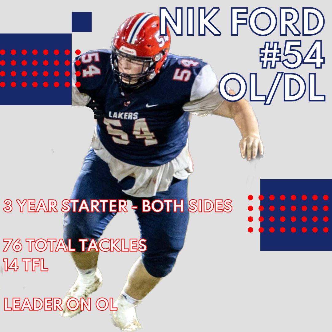 RCLaker_OL's tweet photo. One of our SR leaders up for All-State Consideration! @Nik_Ford54 

3 Year starter on both sides of the ball. Lead the team in tackles from DT position. A positive influence on our OL/DL group. 

@RC_MightyLakers 
#FWF⚓️ https://t.co/DwORKEYQc6