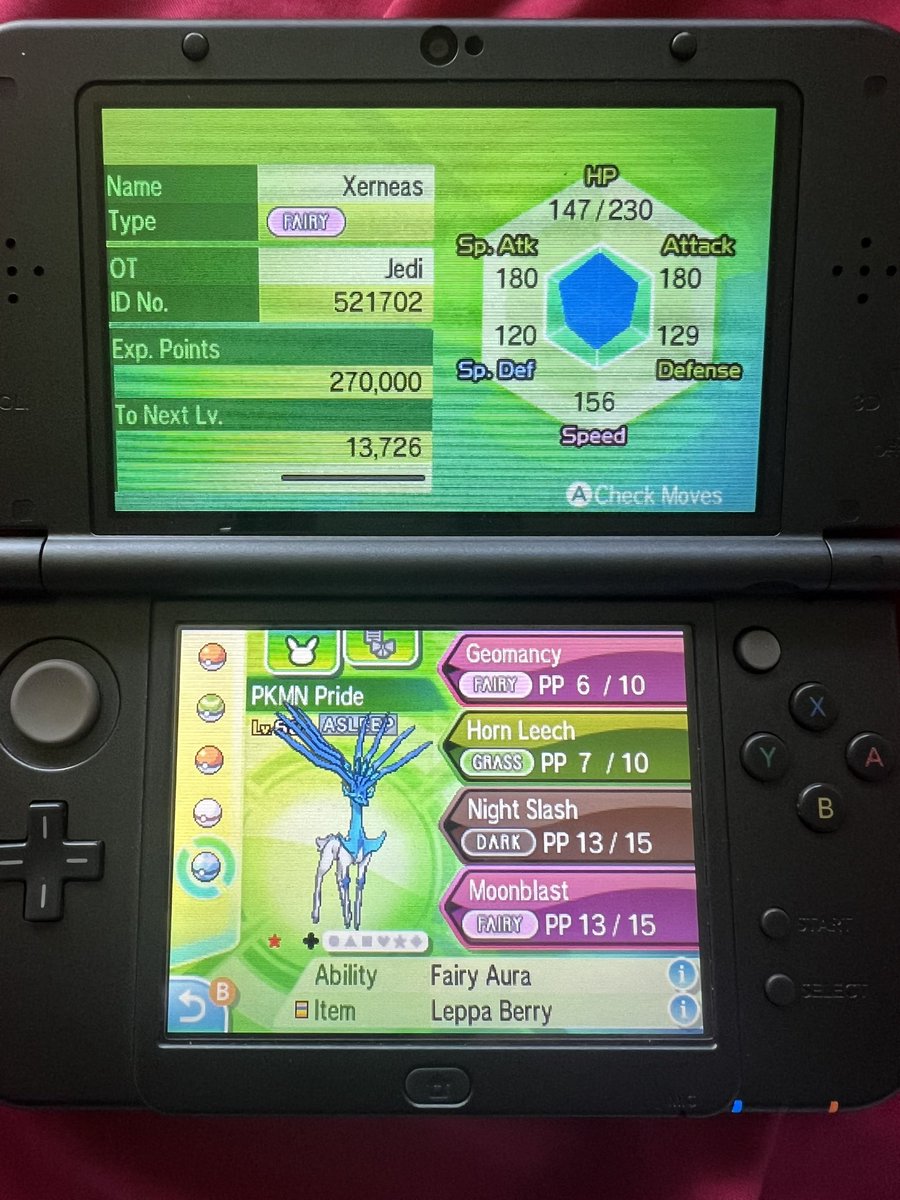 JediKush831's tweet photo. My first shiny on my 3DS XL, I recently traded for. Also this is letter (X)erneas for my #ShinyABC Quest
& I would also like to dedicate this hunt to @pkmnpride although I wasn’t able to get this before #TransAwarenessWeek I gave it the nickname “PKMN Pride”! #AceShinyHunters https://t.co/oyza79YJ7A