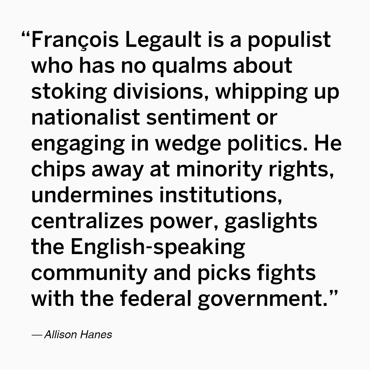 When things aren't going well for his government, François Legault has a nasty habit of targeting the English-speaking community. The next few years could be rough, Allison Hanes writes montrealgazette.com/opinion/column… #polQC