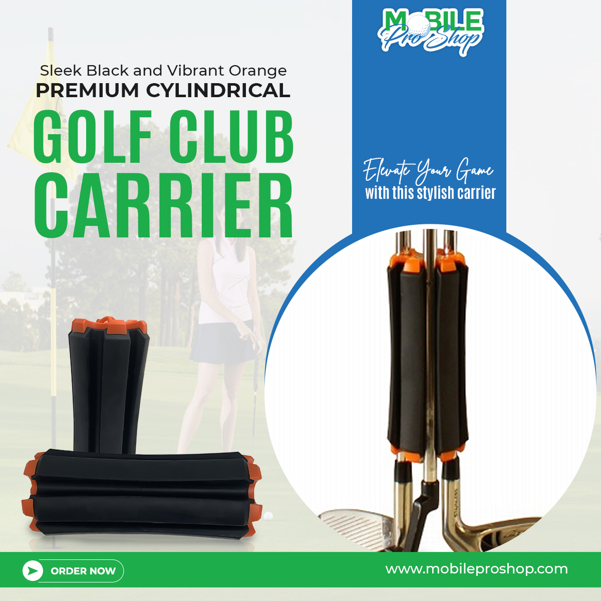 Sleek Black and Vibrant Orange Premium Cylindrical Golf Club Carrier for Unmatched Excellence on the Green!
MobileProShop #GolfingExcellence #GolfClubCarrier #SwingWithStyle #GolfInPanache #PremiumGolfGear #ProtectiveAndStylish #ElevateYourGame #CompactConvenience #SleekDesign