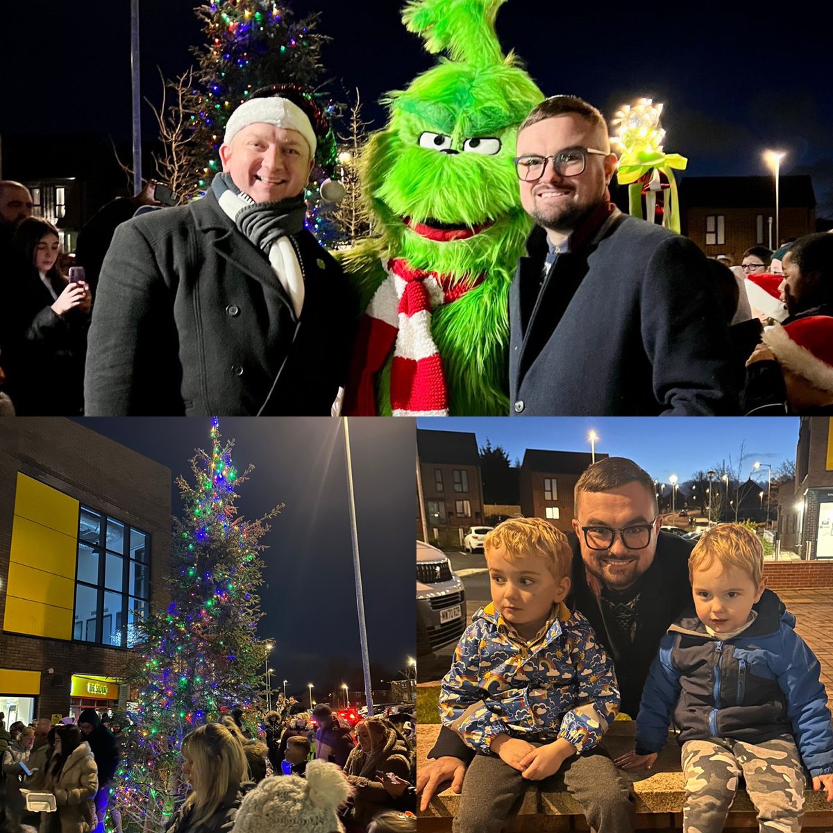 MERRY CHRISTMAS KIRKHOLT @PhilMass3y and I sponsored the lights switch on this evening. Thank you to the Grinch who turn on Kirkholt’s Christmas lights. Great to see so much support from the community! 🎄 Thank you to @rbhousing, Holy Family School and Middleton Brass Band.