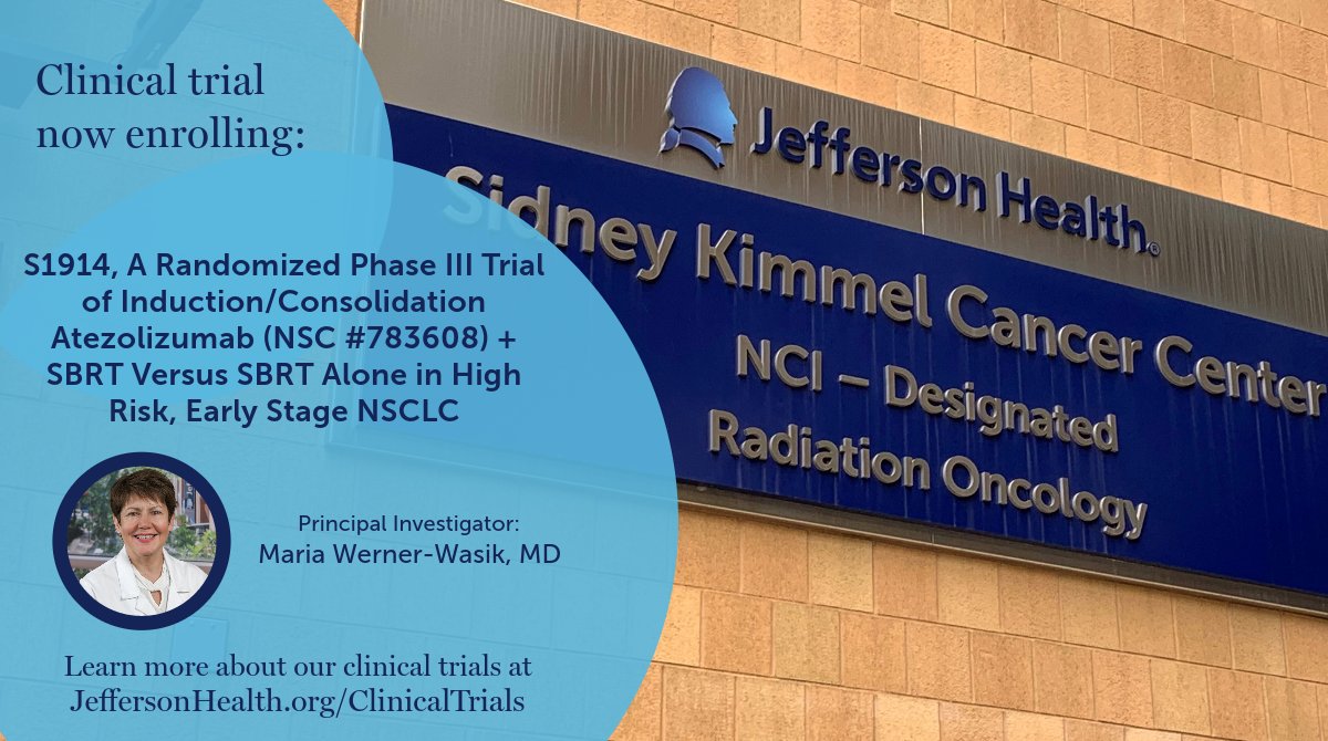 #TrialTuesday: Dr. Maria Werner-Wasik is leading a trial studying whether adding the immunotherapy drug atezolizumab to the usual radiation therapy works better in treating patients with early-stage non-small cell lung cancer. jeffersonhealth.org/clinical-speci…
#LungCancerAwareness #RadOnc
