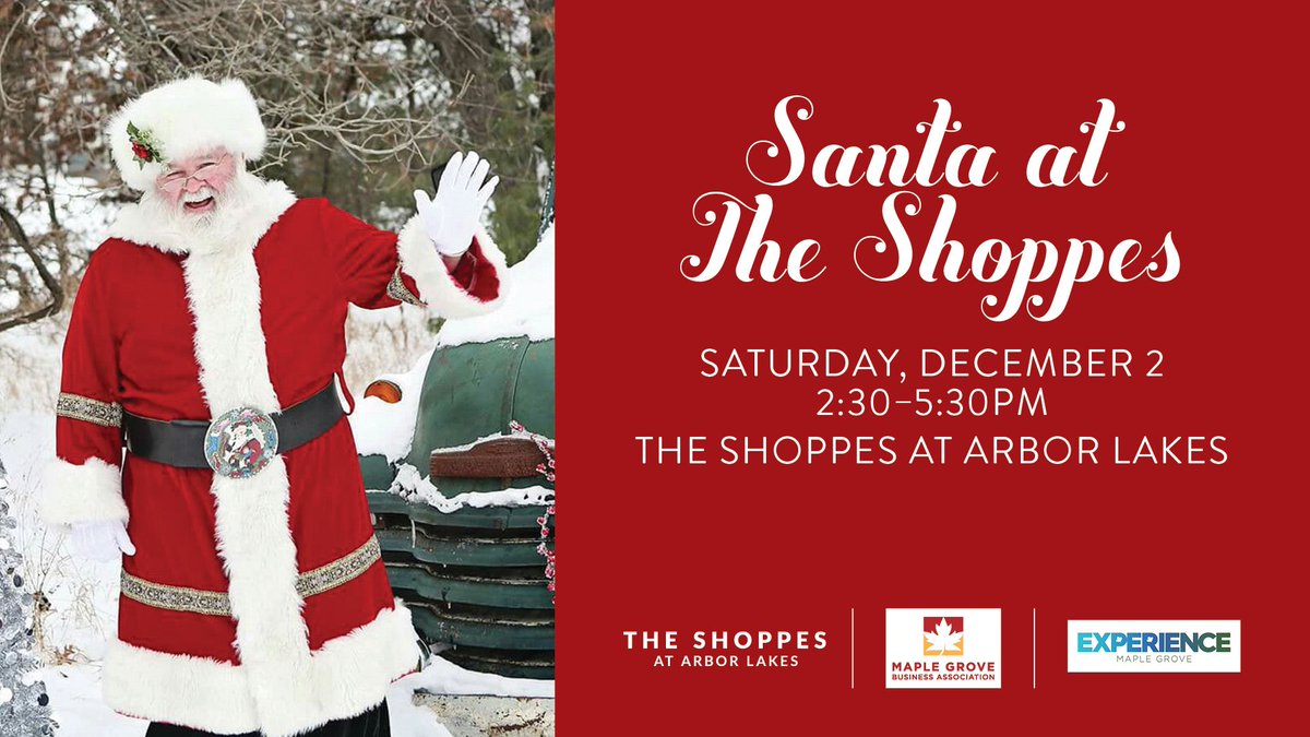 maplegrovemgba's tweet photo. 🎅 ✨ Join us for a festive evening at Santa at The Shoppes on December 2nd, 2-6 pm! 🎄 
Experience the magic of the season with a jolly parade, enchanting Holiday Market, strike a pose at the Elfie Station, and unwind at the delightful Beer Garden. 
Don’t miss the merry-making🎁 https://t.co/94mJ4LSzll