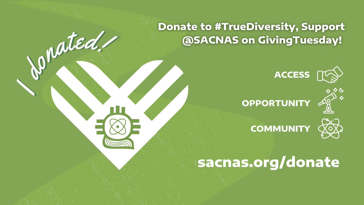 SACNAS (@sacnas) on Twitter photo Have you donated? There's still time this #GivingTuesday to contribute to SACNAS' mission of achieving #TrueDiversity in #STEM through education, research, innovation, healthcare, and beyond.
Join our Mission!  sacnas.org/donate Have you donated? There's still time this #GivingTuesday to contribute to SACNAS' mission of achieving #TrueDiversity in #STEM through education, research, innovation, healthcare, and beyond.
Join our Mission!  sacnas.org/donate
