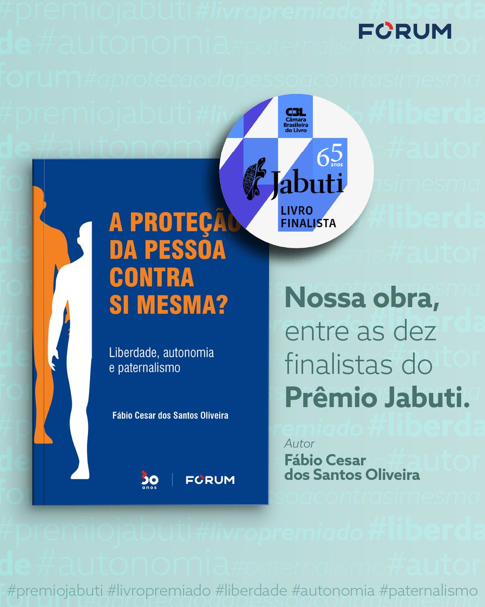 Estamos honrados em anunciar que a obra “A proteção da pessoa contra si mesma? — Liberdade, Autonomia e Paternalismo”, do autor Fábio Cesar dos Santos Oliveira, ficou entre as dez finalistas do #PrêmioJabuti.

Leia a matéria completa: editoraforum.com.br/noticias/prote…